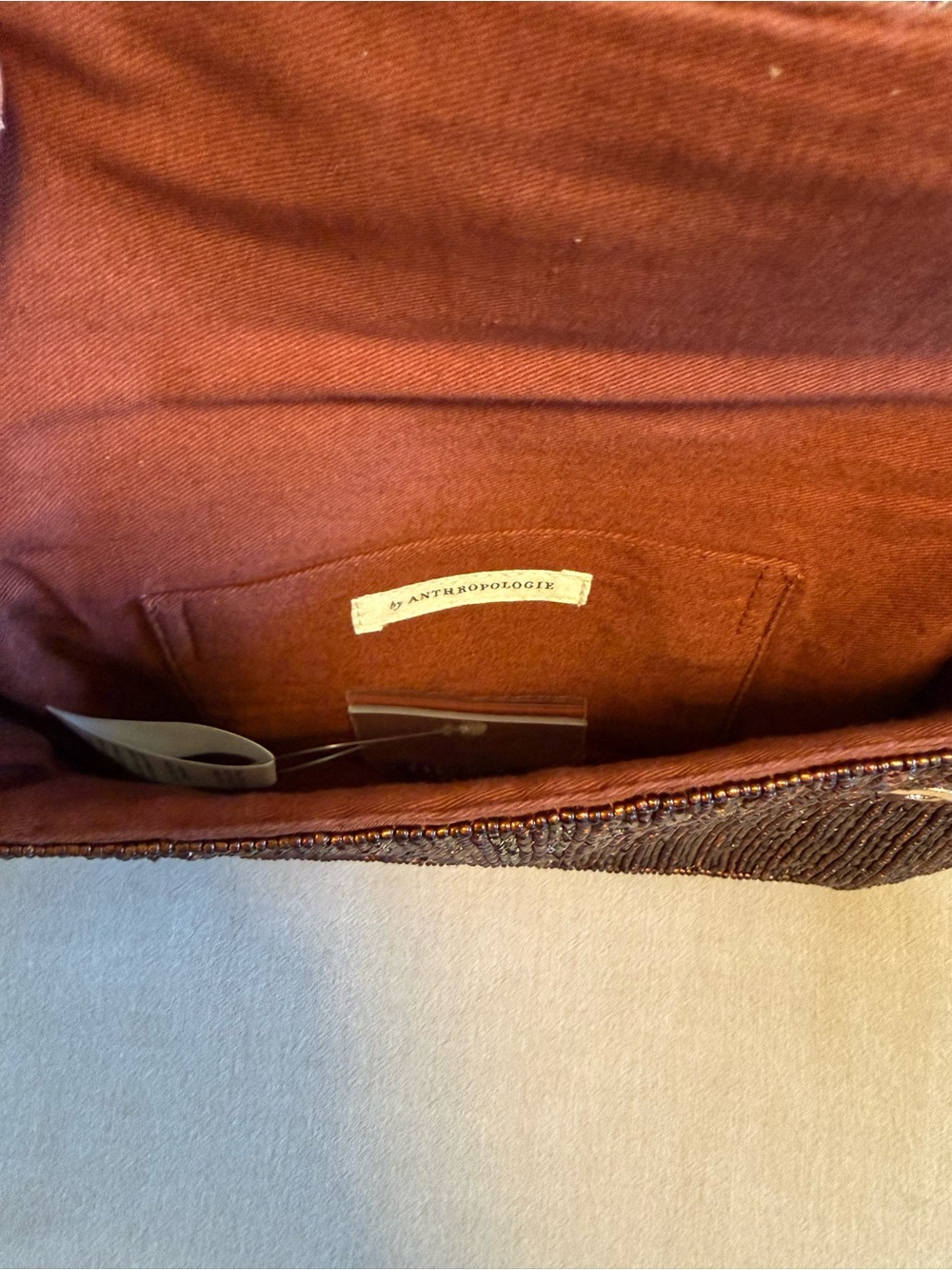 Anthropologie Brown Beaded Chain-Handle Shoulder Bag - Picture 3 of 4